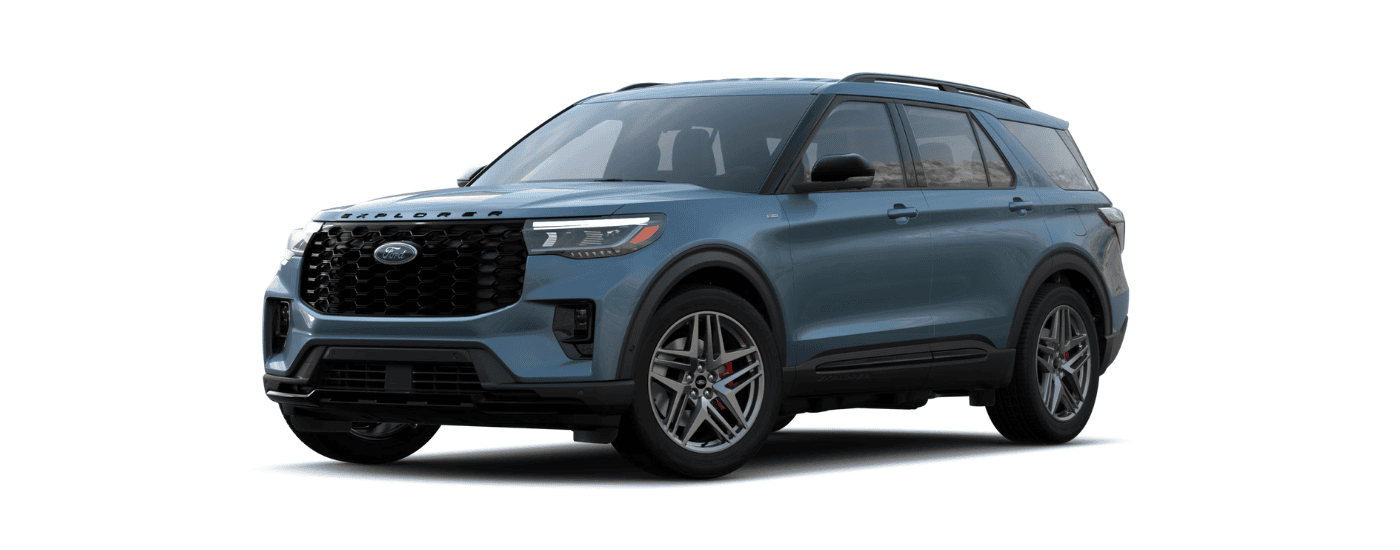 Blue 2025 Ford Explorer angled left