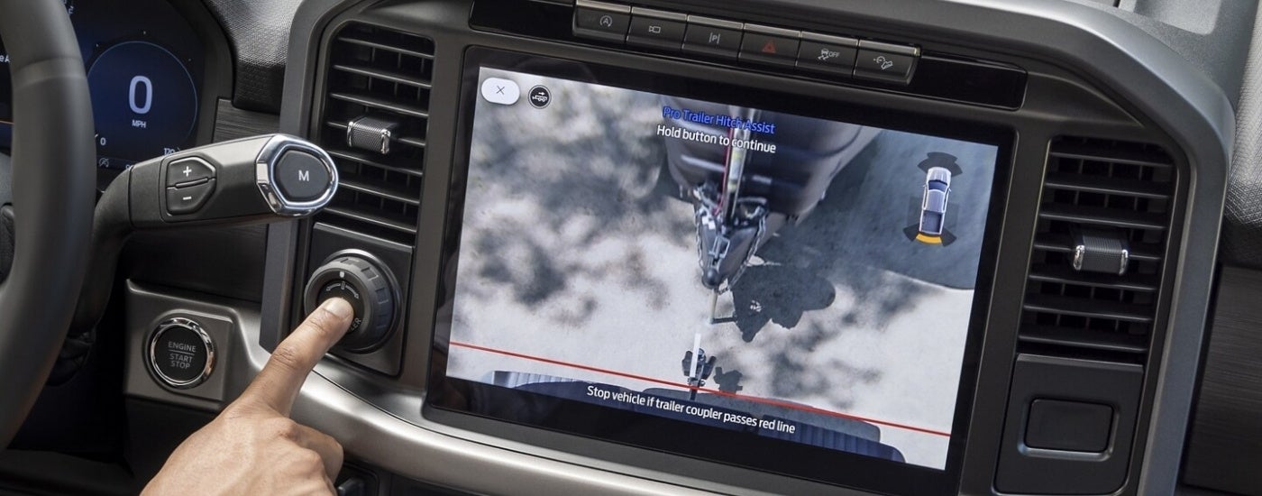Trailer hitch view on the infotainment screen in a 2025 Ford F-150
