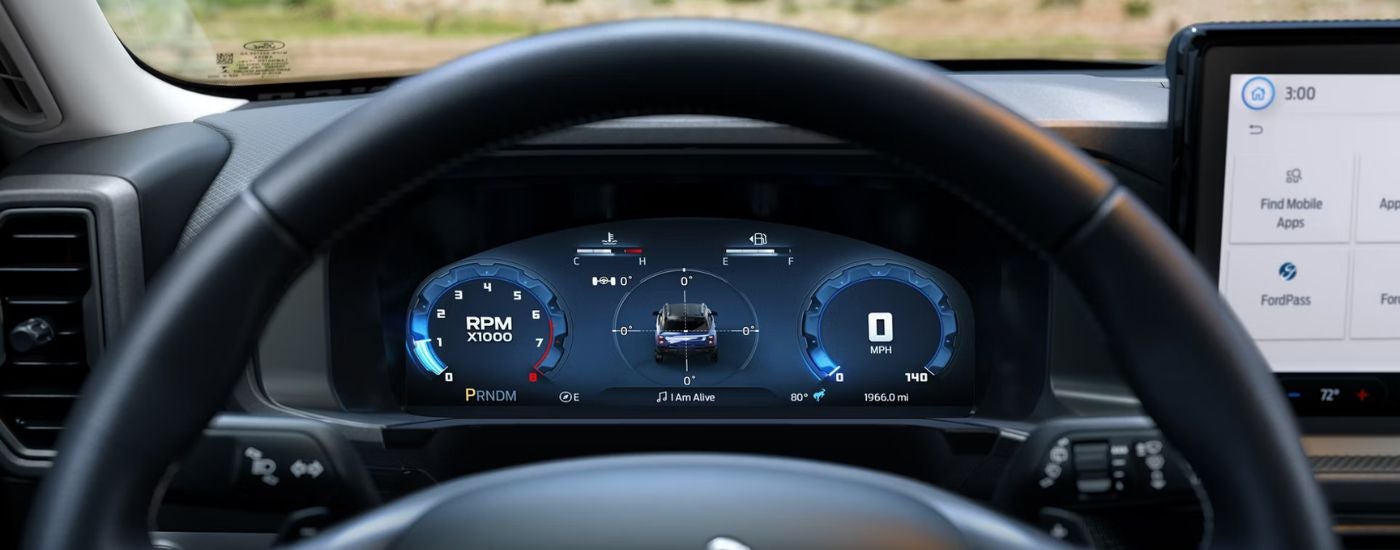 The digital guage cluster on a 2026 Ford Bronco Sport.